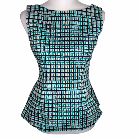 kate spade Tops - Kate Spade Teal and Black Checkered Blouse Size S